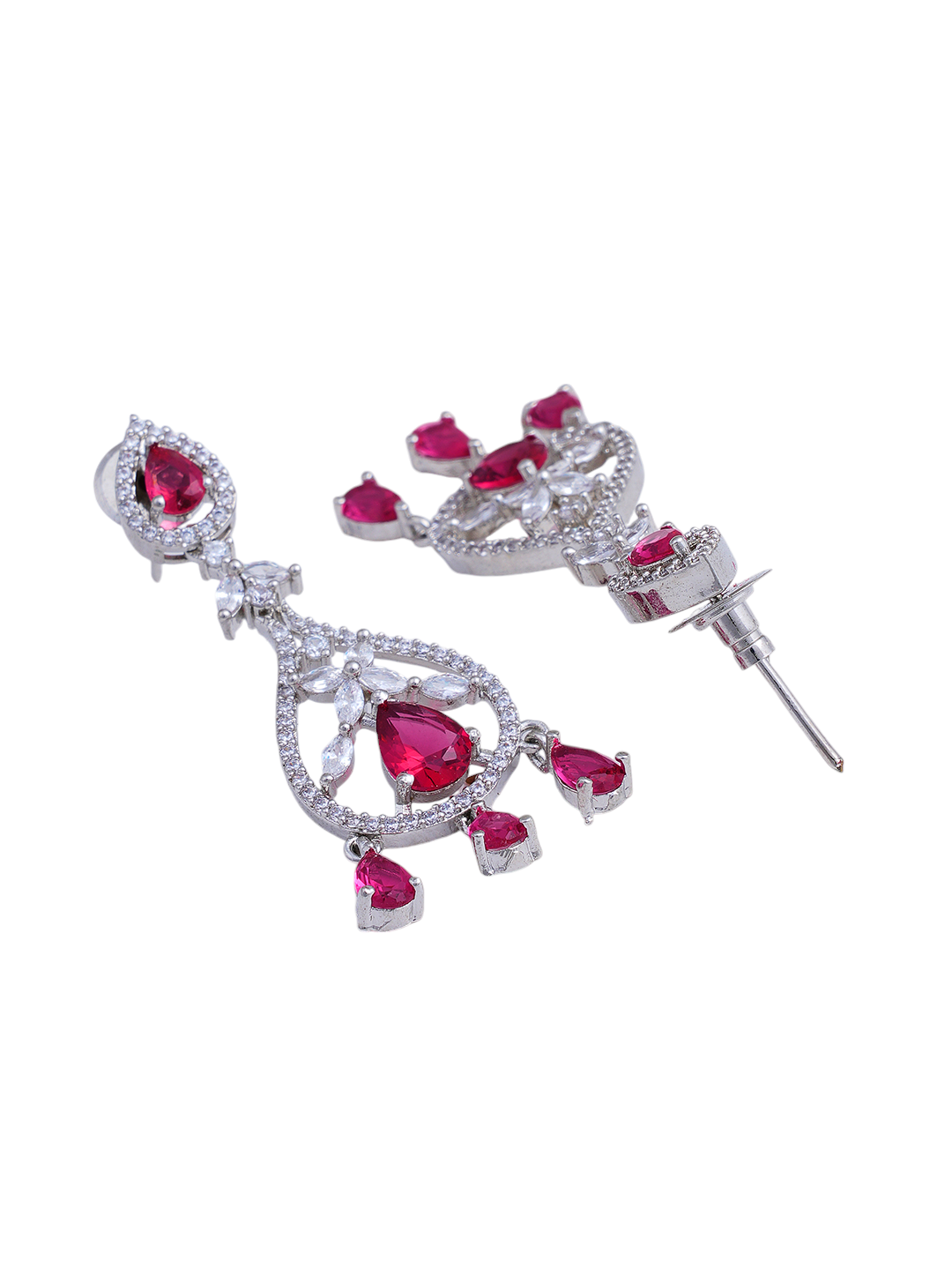 Red & Silver Crystal Necklace and Earrings Set for Women