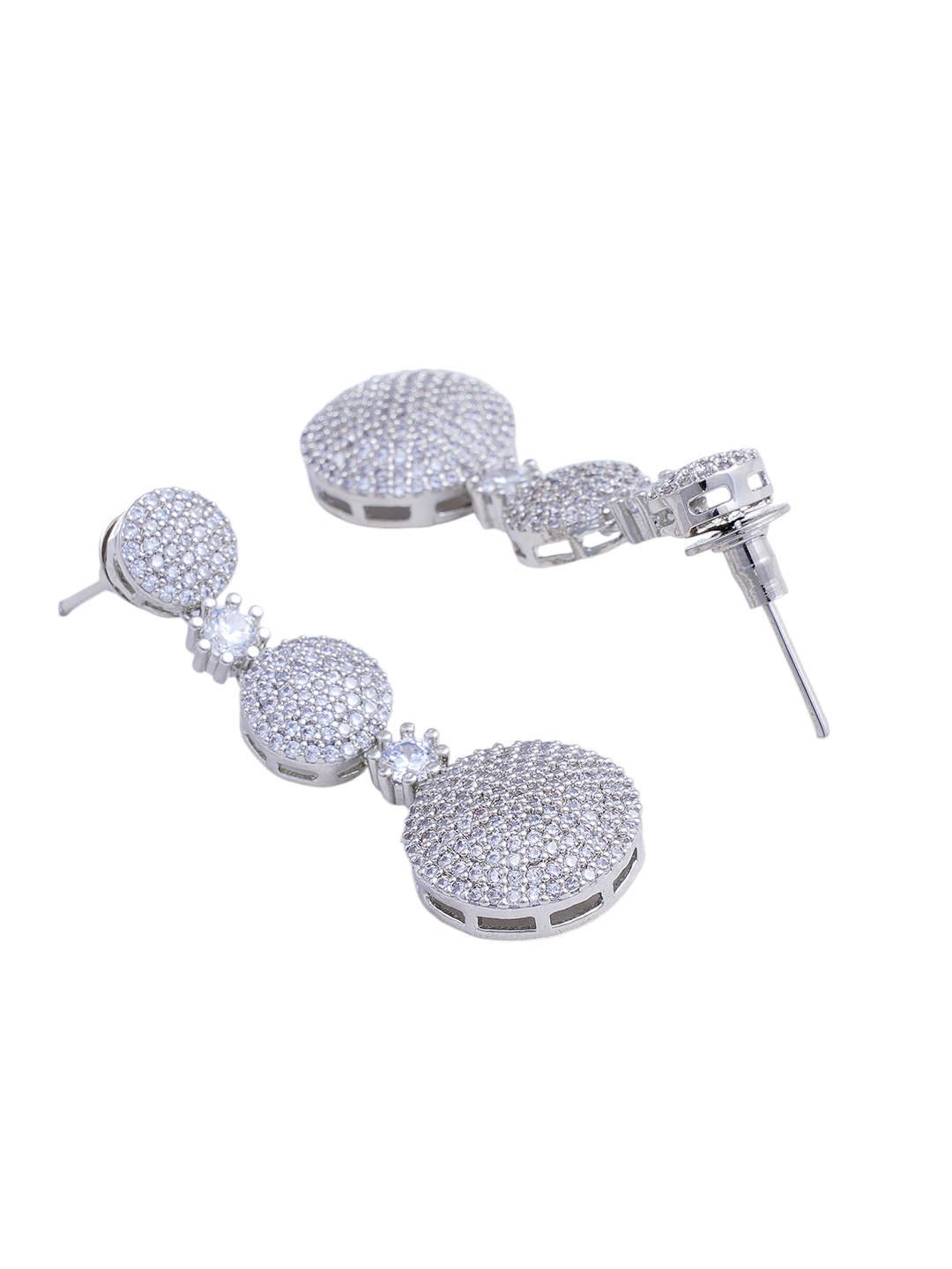 Silver-Tone Round CZ Necklace & Earrings Set for Women
