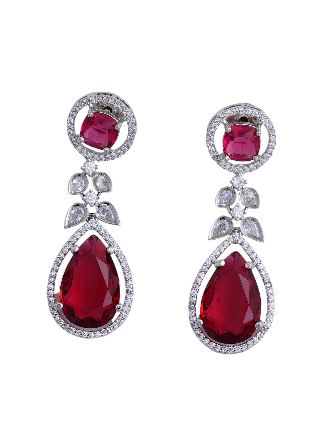 Ruby Red Statement Necklace & Earrings Set with Teardrop Stones