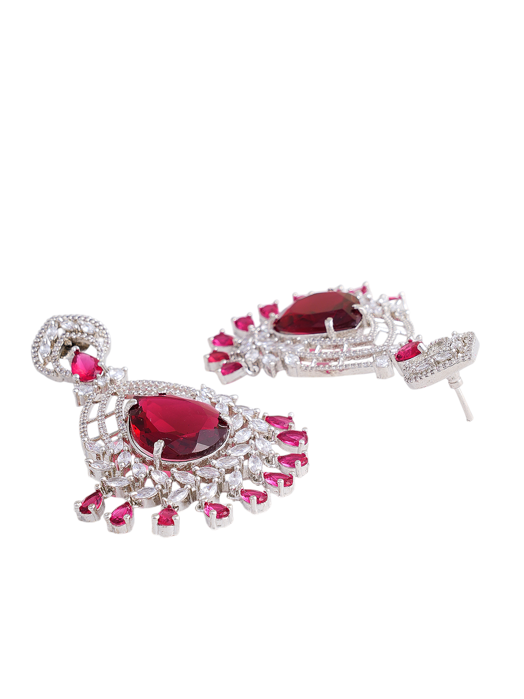 Red Ruby-Style Bridal Necklace & Earrings Set for Women