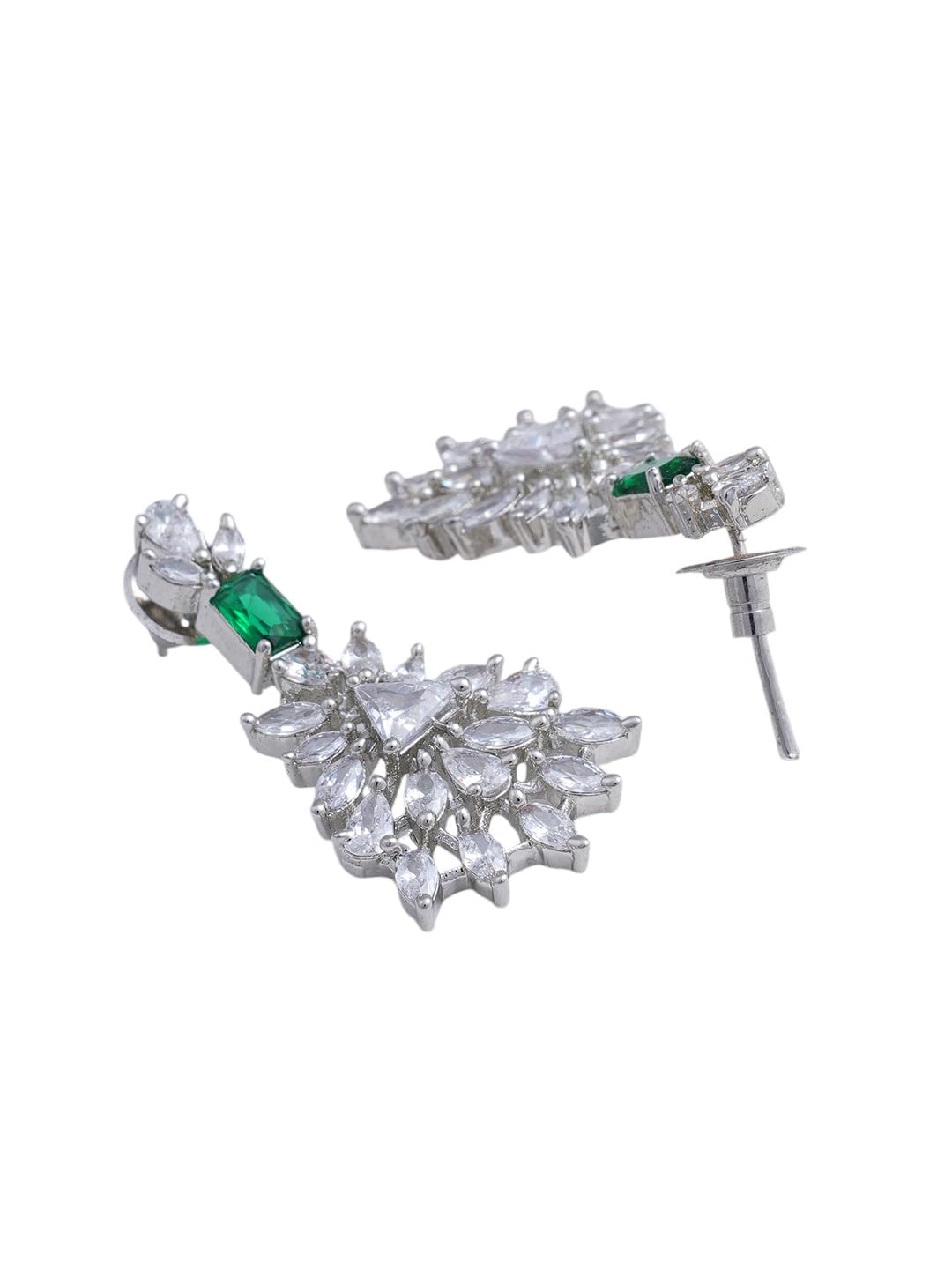 KAYRAH Women Green Brass Material Crafted CZ Stone Studed Necklace with Earrings with Matching Earrings with Matching Earrings