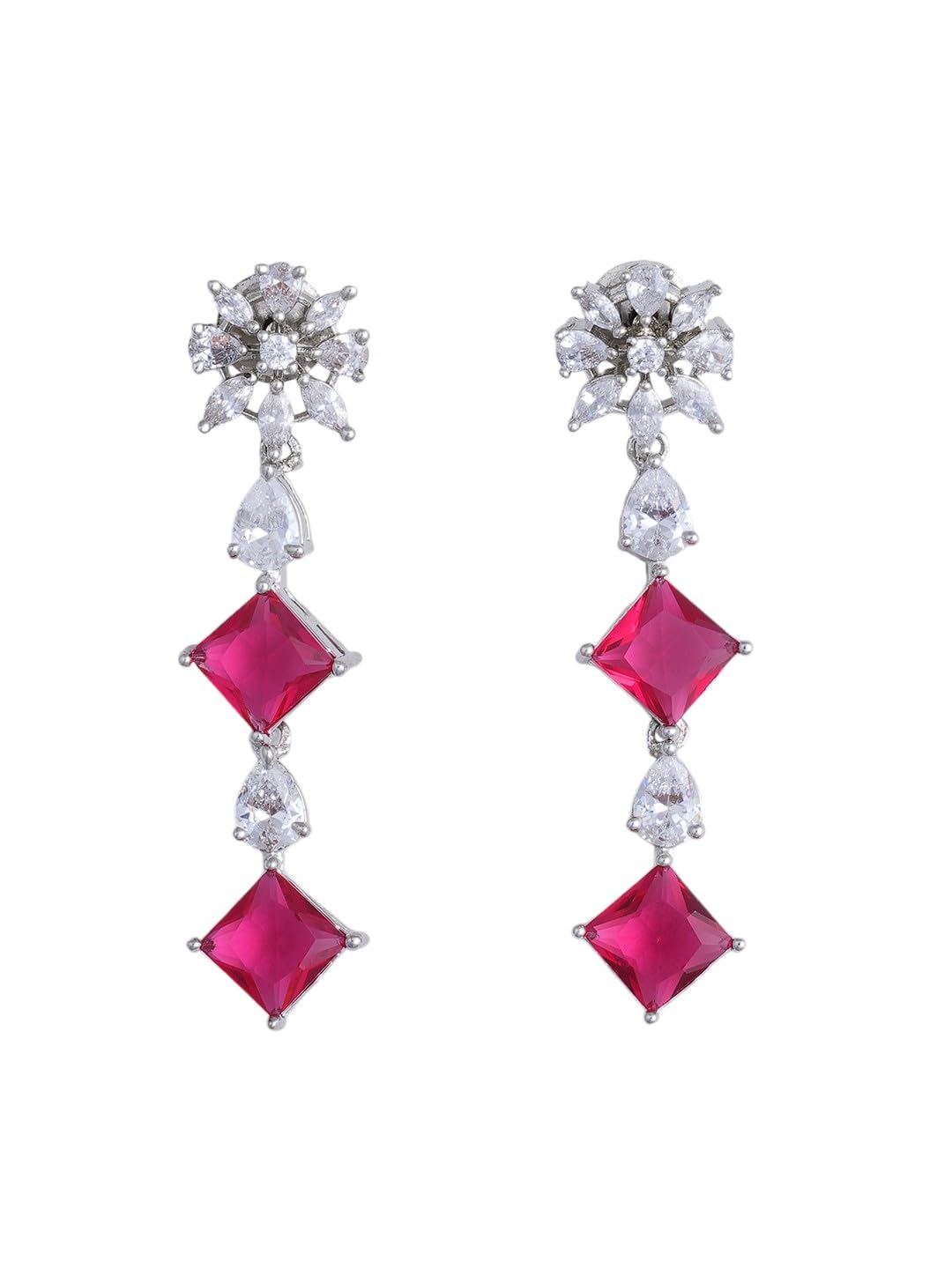 KAYRAH Women Pink Brass Material Crafted CZ Stone Studed Necklace with Earrings with Matching Earrings with Matching Earrings