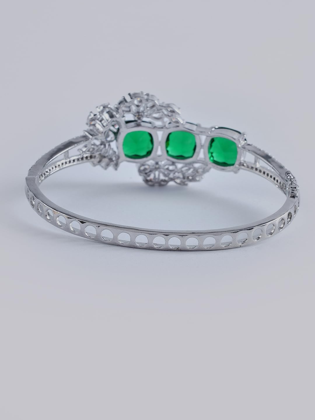 KAYRAH Silver Toned Green Stone Floral Statement Bracelet for Women