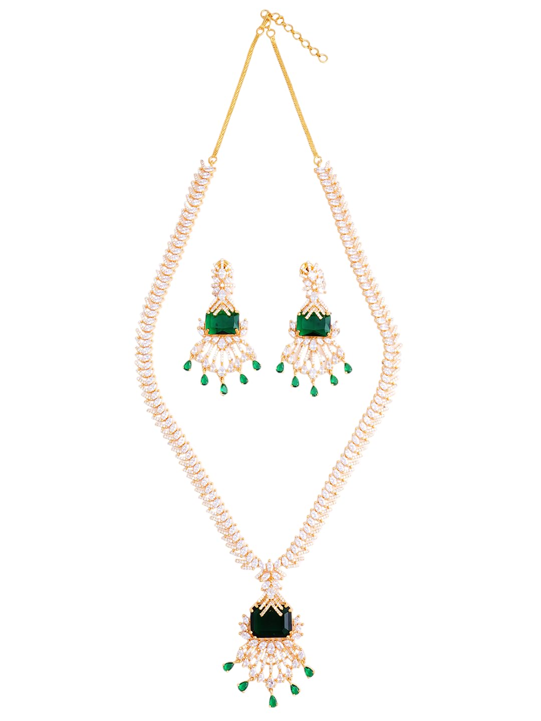 KAYRAH Gold Plated Green Stone Bridal Necklace Set for Women with Matching Earrings with Matching Earrings