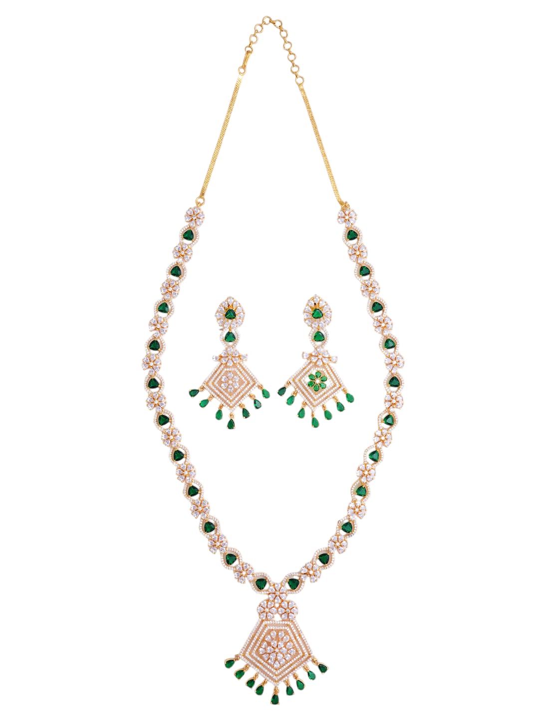 KAYRAH Gold Plated Green Stone Necklace Set for Women with Matching Earrings with Matching Earrings