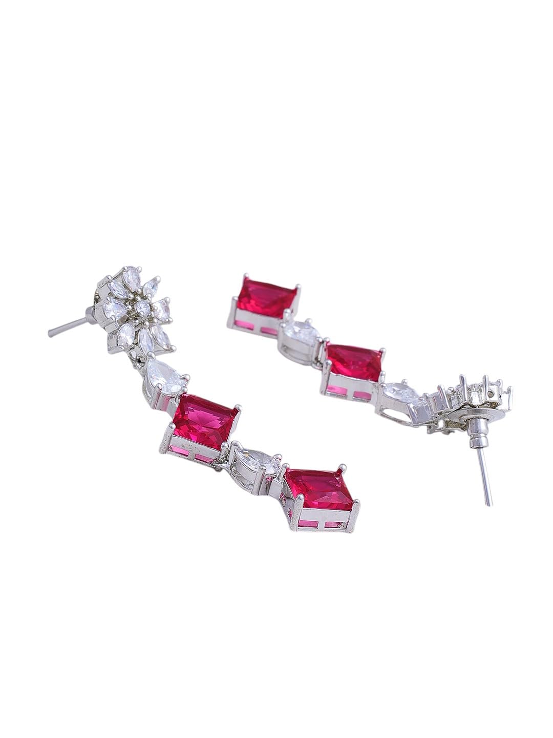 KAYRAH Women Pink Brass Material Crafted CZ Stone Studed Necklace with Earrings with Matching Earrings with Matching Earrings
