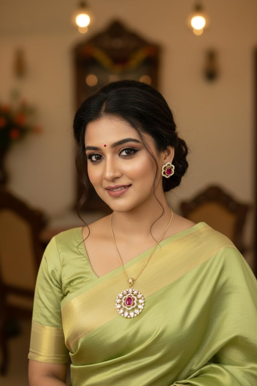 KAYRAH Brass CZ Stone Necklace Set with Earrings for Women & Girls with Matching Earrings with Matching Earrings