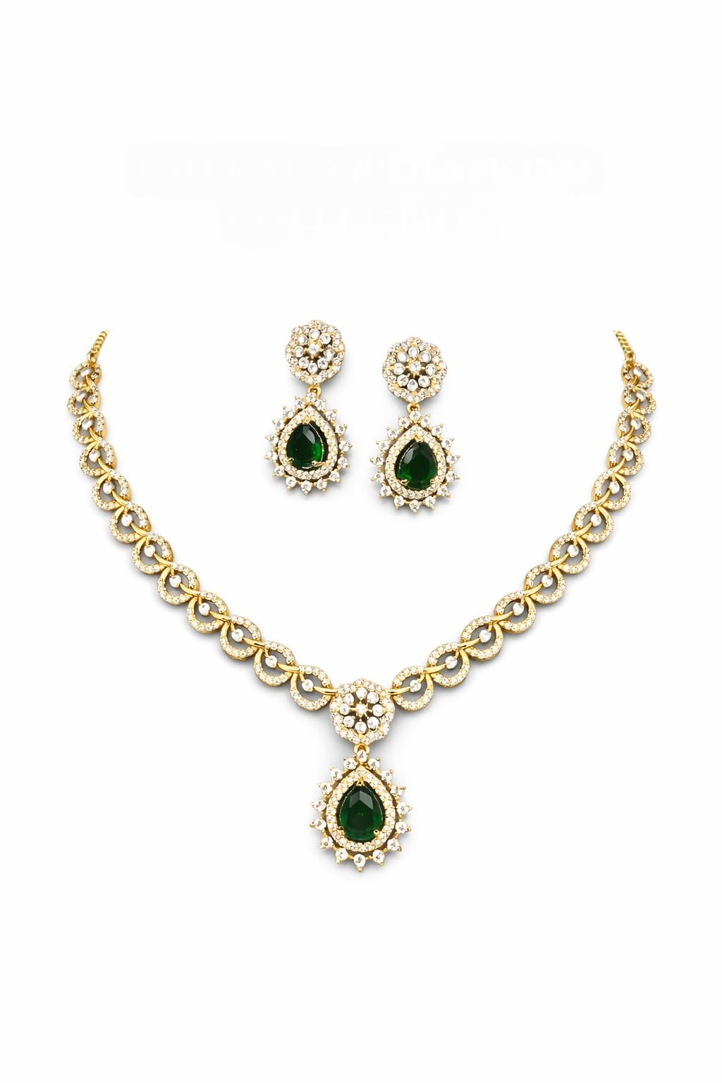 KAYRAH Gold Plated Aqua Green Stone Necklace Set with Long Earrings, Cubic Zirconia, Fashion, Wedding & Festive with Matching Earrings with Matching Earrings