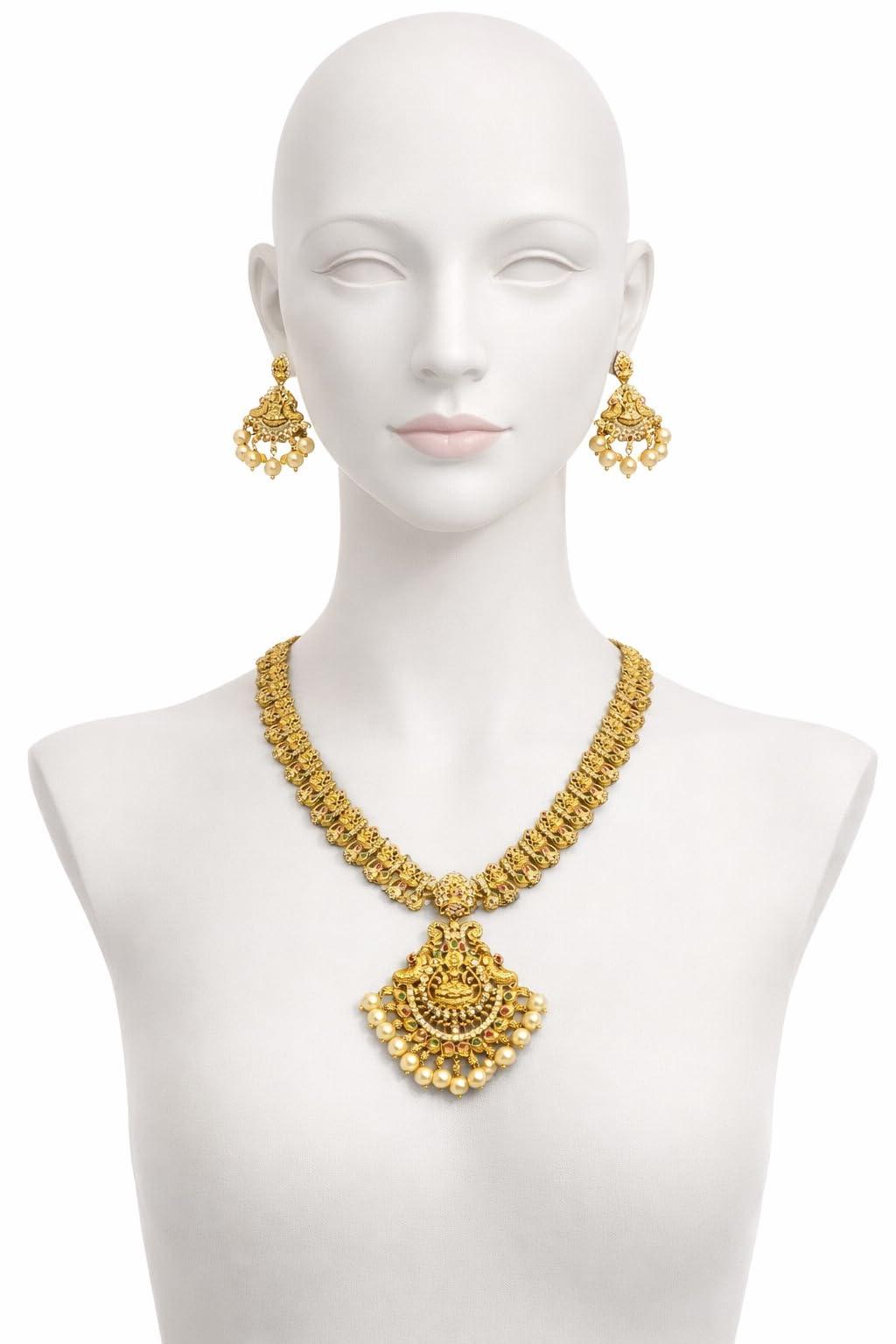 KAYRAH Gold Plated Jewellery Set with Pink Cubic Zirconia Stones, American Diamond Heart Pendant Necklace and Drop Earrings for Wedding & Party with Matching Earrings with Matching Earrings