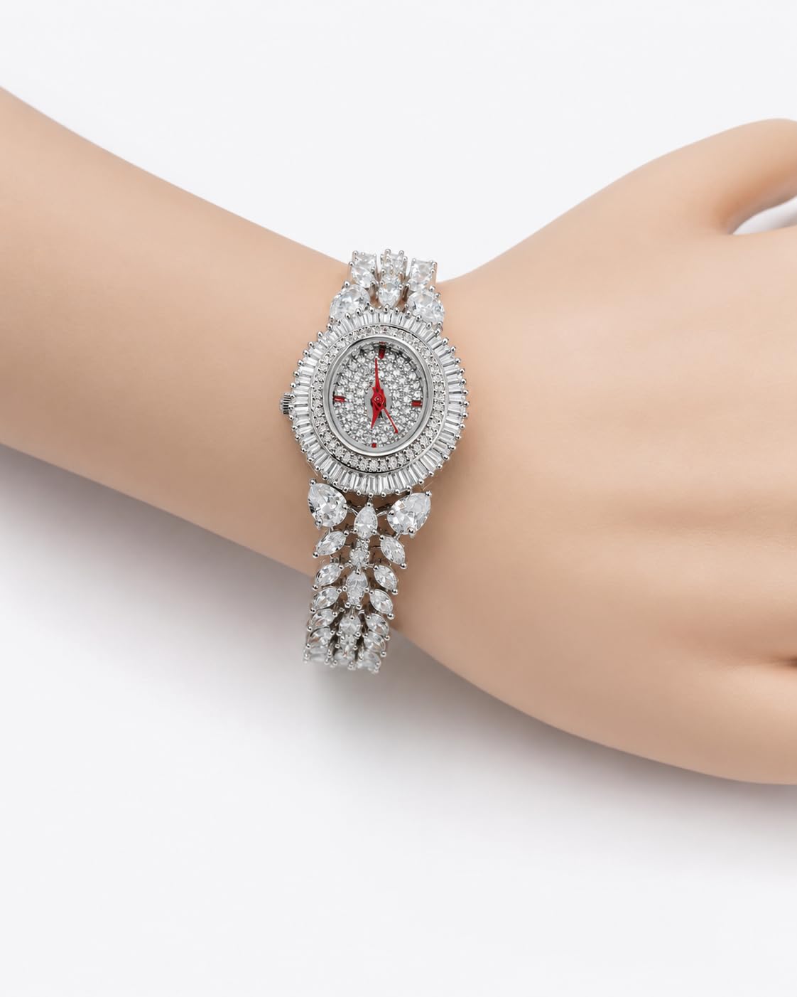 KAYRAH Silver Plated Crystal Analog Bracelet Watch for Women
