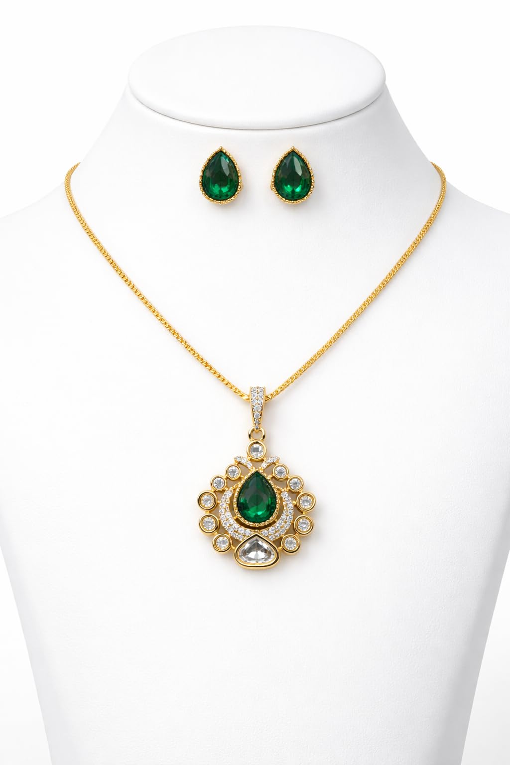 KAYRAH Gold Plated Elephant Design Necklace Set with Pearl Drop Earrings, American Diamond, Brass, Ethnic Style, for Wedding & Festive with Matching Earrings with Matching Earrings