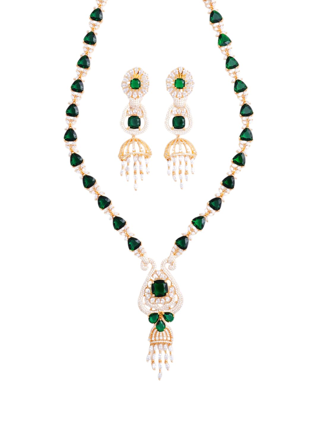 KAYRAH Gold Plated Green Stone Necklace Set for Women with Matching Earrings with Matching Earrings
