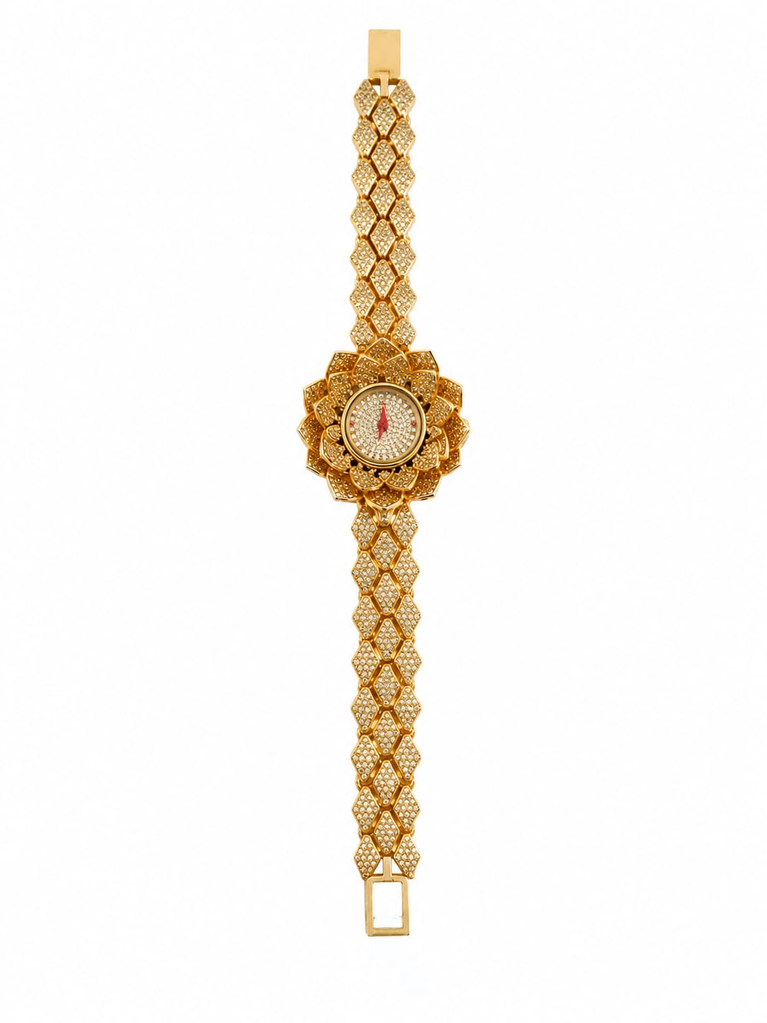 Gold Plated Floral Analog Bracelet Watch for Women