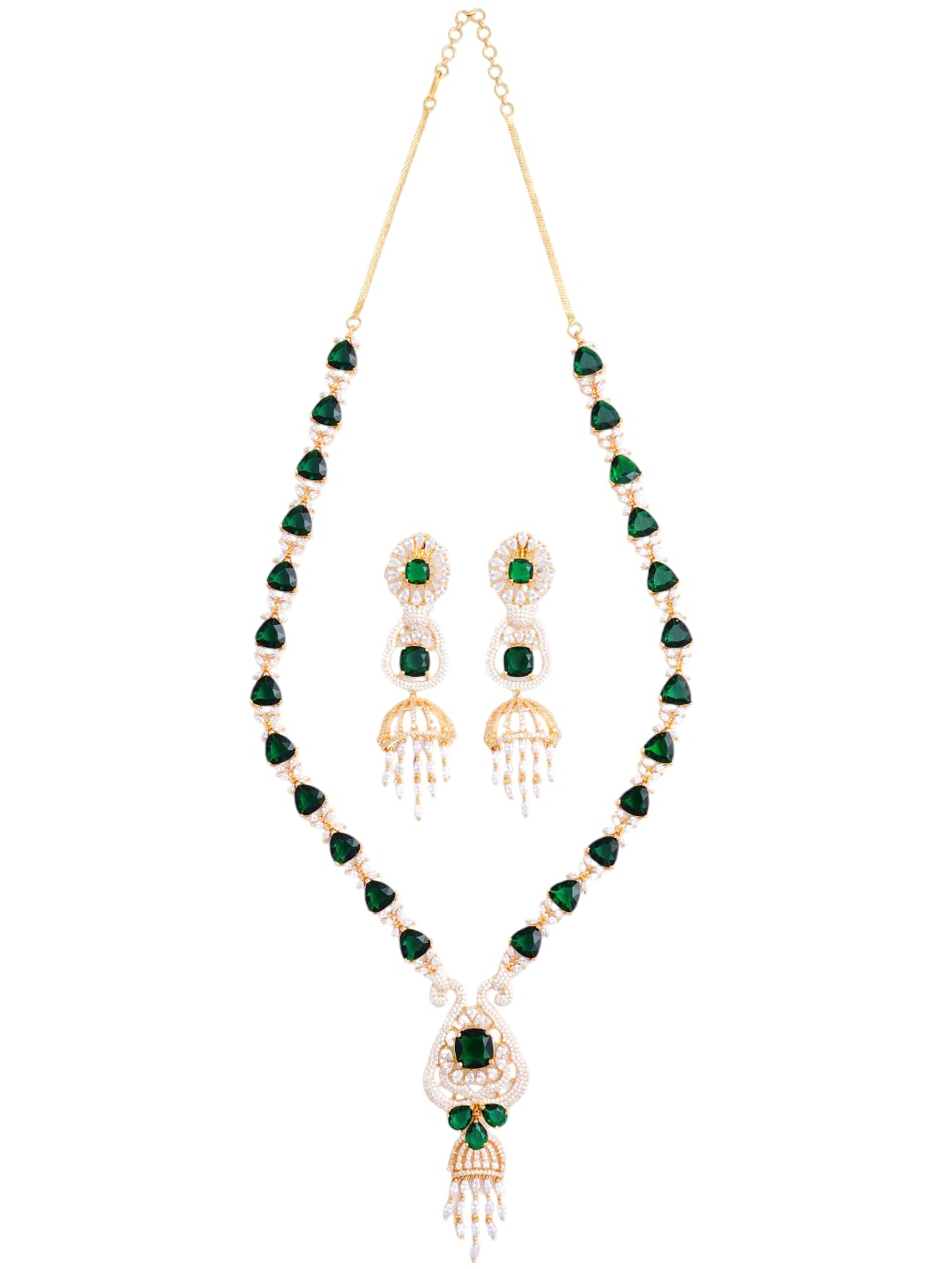 KAYRAH Gold Plated Green Stone Necklace Set for Women with Matching Earrings with Matching Earrings