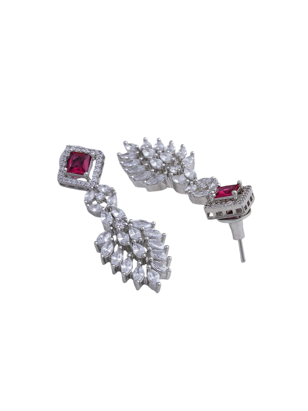 Silver Plated Pink Stone Necklace Set for Women Stylish | Matching Earrings Jewellery Set | Statement Fashion Jewellery for Womens | Gift for Women