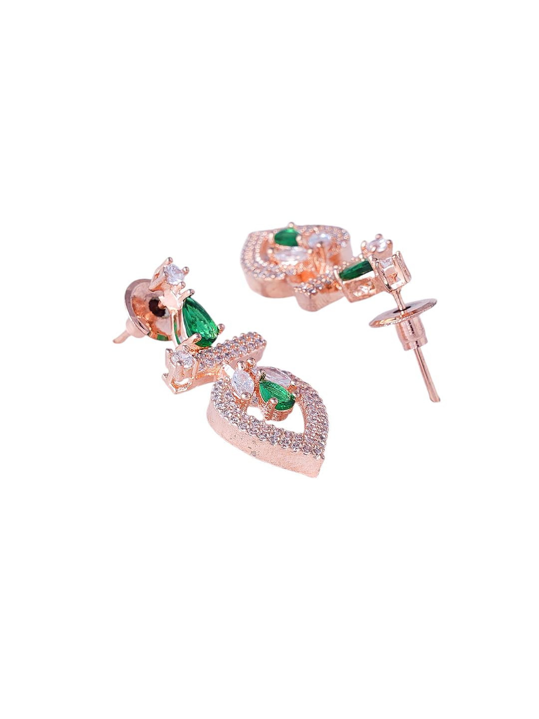 KAYRAH Women Green Brass Material Crafted CZ Stone Studed Necklace with Earrings with Matching Earrings with Matching Earrings