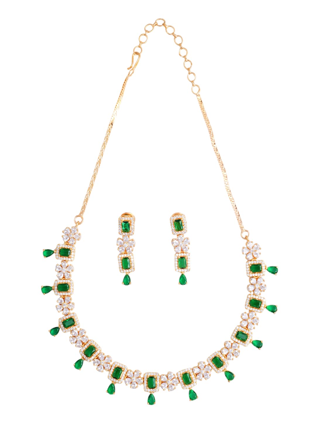 KAYRAH Gold Plated Green Stone Necklace Set for Women Stylish with Matching Earrings with Matching Earrings