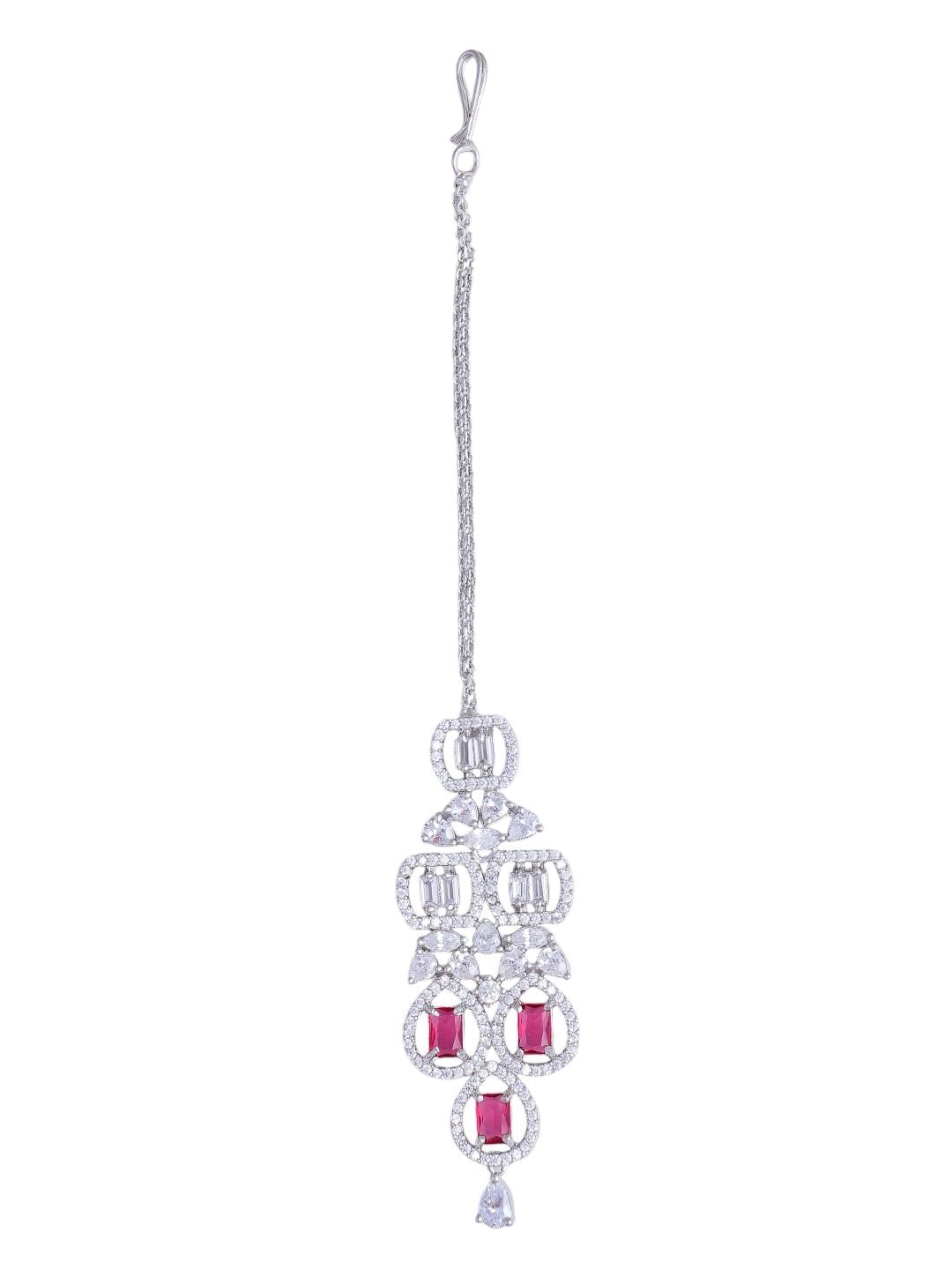 KAYRAH Women Pink Brass Material Crafted CZ Stone Studed Necklace with Earrings with Matching Earrings with Matching Earrings