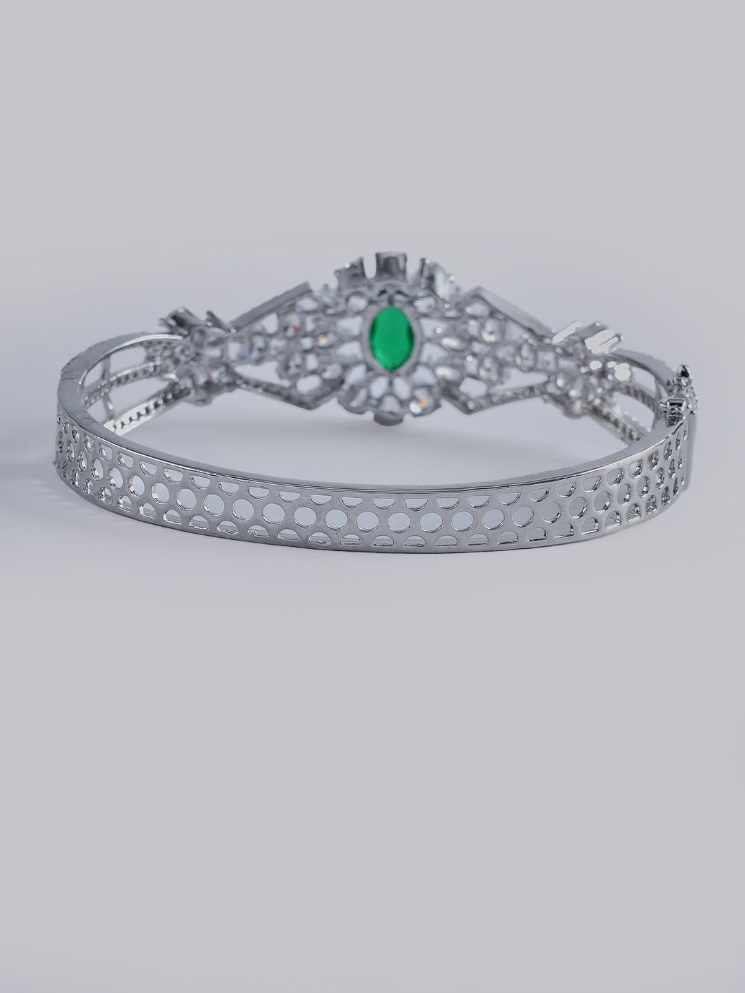 KAYRAH Silver Toned Green Stone Floral Crystal Bracelet for Women