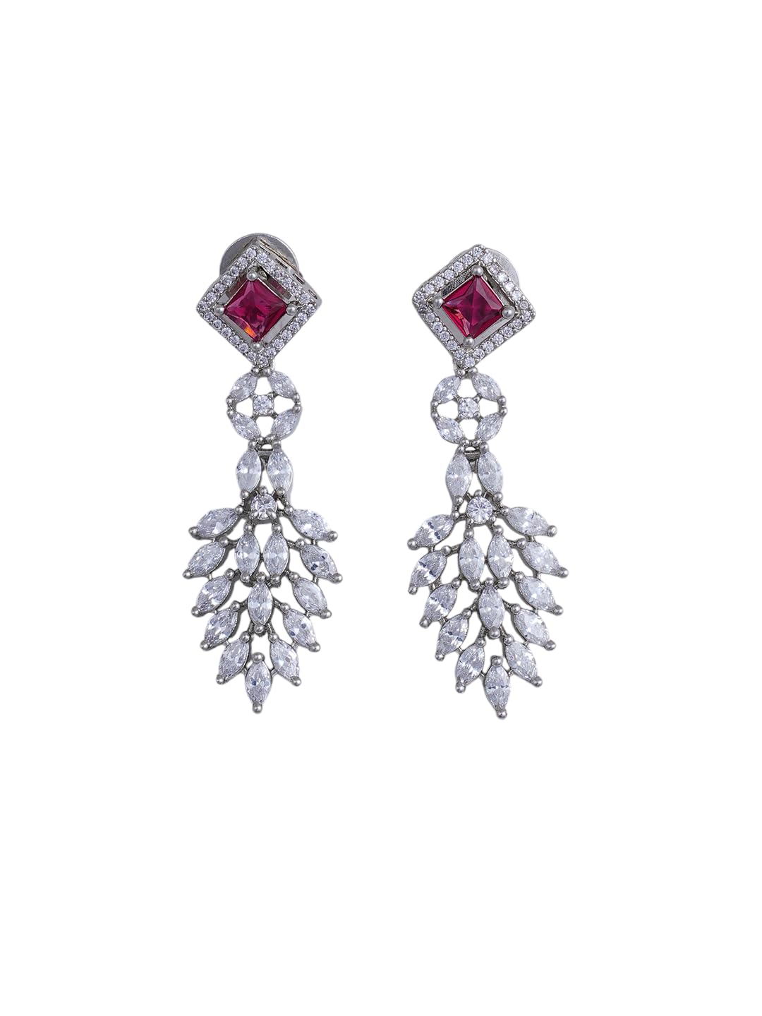 Silver Plated Pink Stone Necklace Set for Women Stylish | Matching Earrings Jewellery Set | Statement Fashion Jewellery for Womens | Gift for Women
