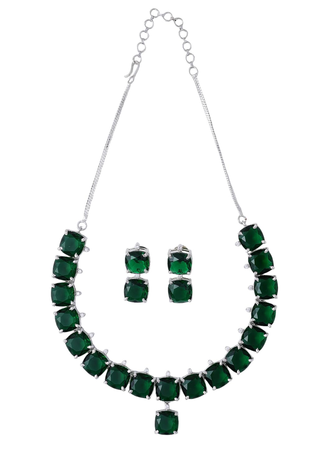 KAYRAH Women Pink Brass Material Crafted CZ Stone Studed Necklace with Earrings with Matching Earrings with Matching Earrings