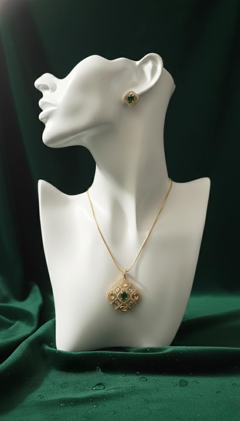 KAYRAH Gold Plated Pink Stone Pendant Necklace Set for Women, American Diamond Fashion Jewellery, with Matching Stud Earrings with Matching Earrings with Matching Earrings