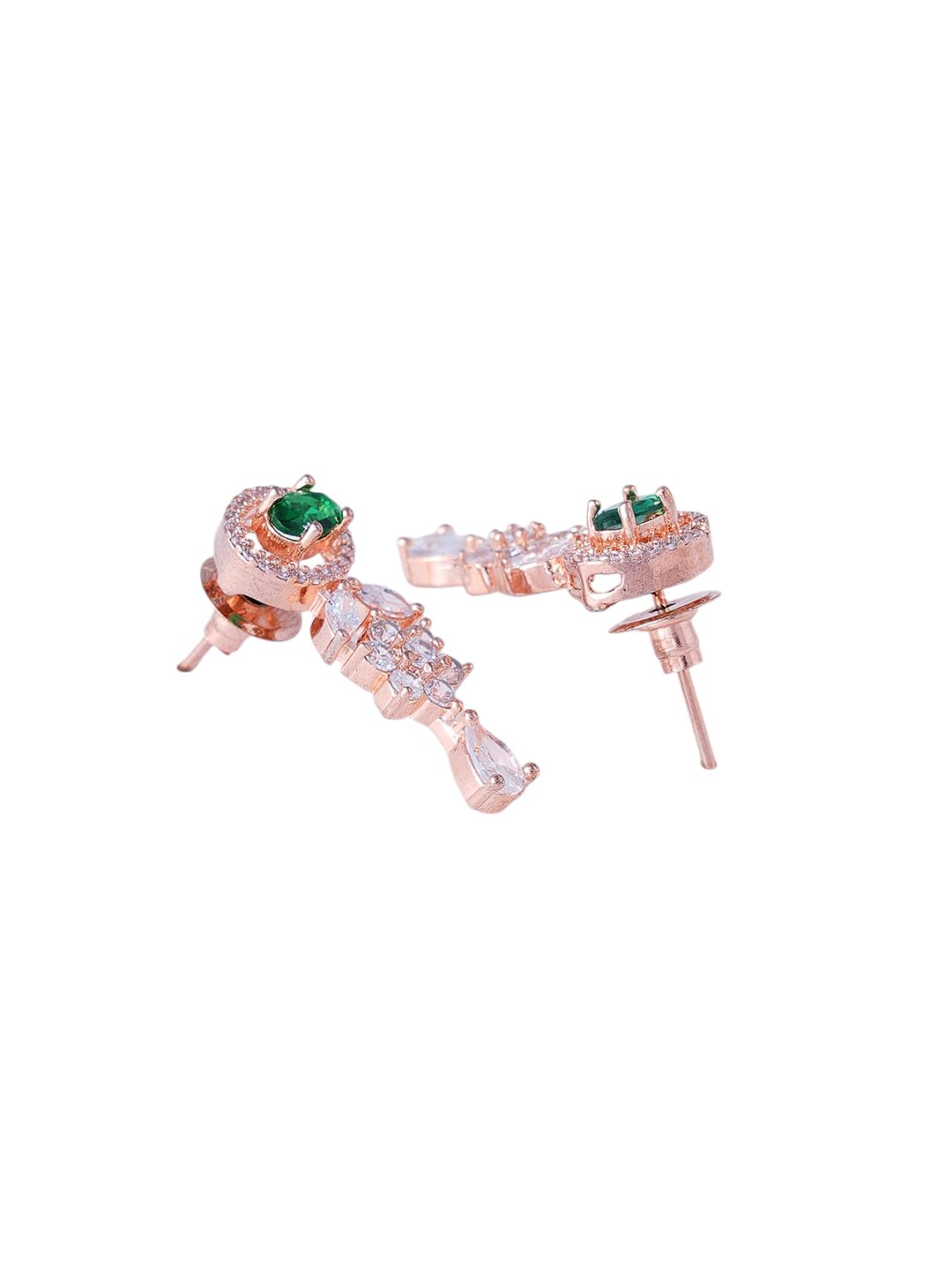 KAYRAH Women Green Brass Material Crafted CZ Stone Studed Necklace with Earrings with Matching Earrings with Matching Earrings