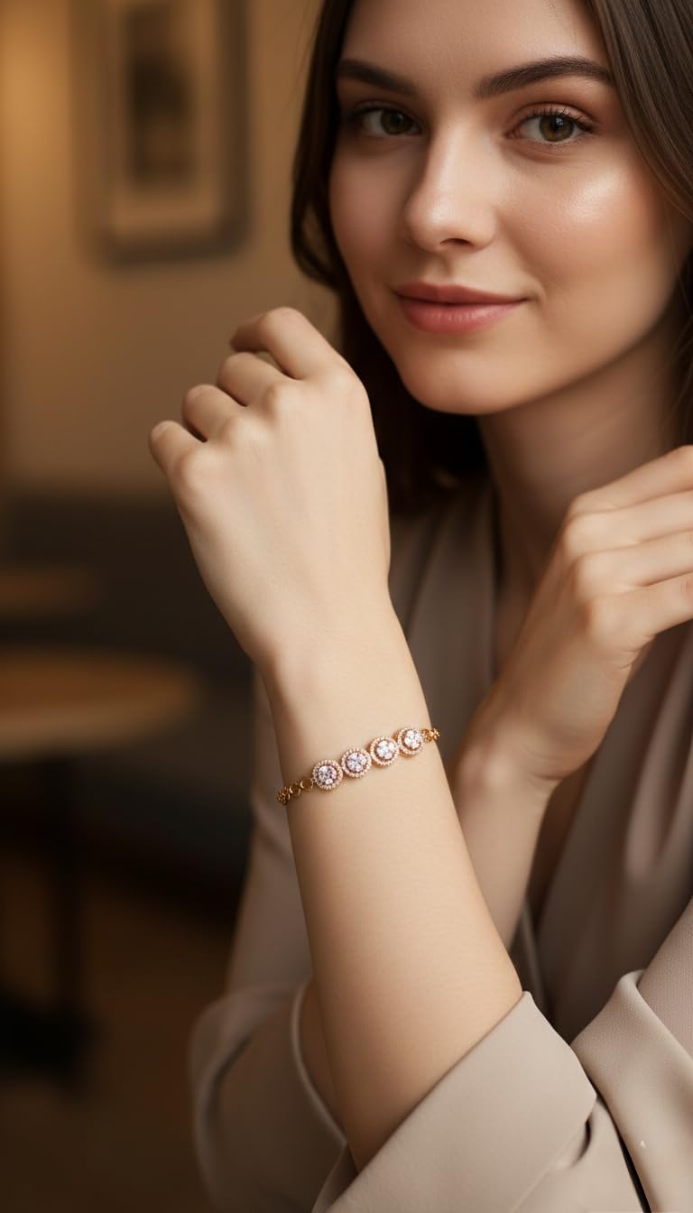 KAYRAH Gold Plated Round Crystal Bracelet for Women Stylish Fashion Jewellery