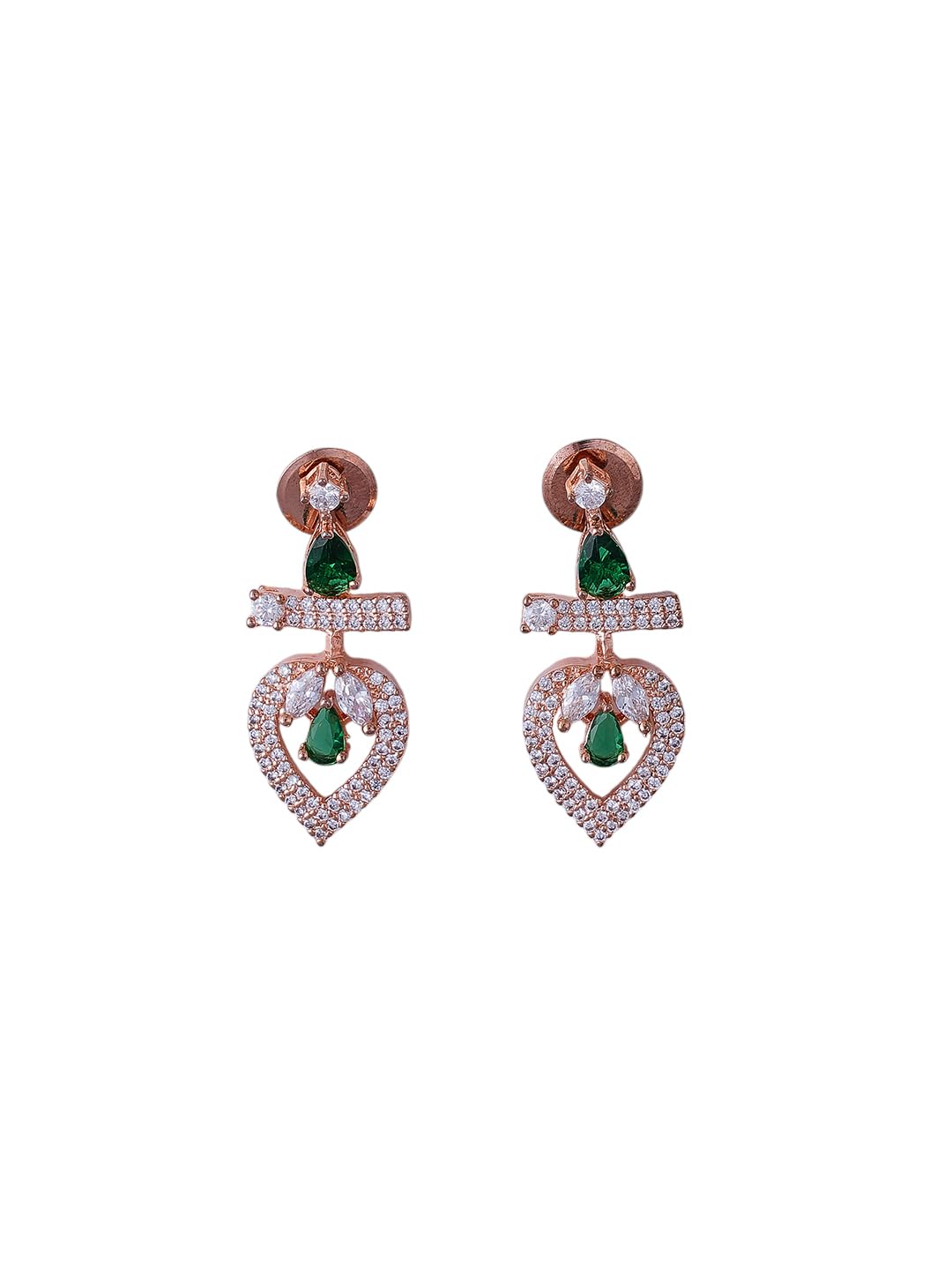 KAYRAH Women Green Brass Material Crafted CZ Stone Studed Necklace with Earrings with Matching Earrings with Matching Earrings