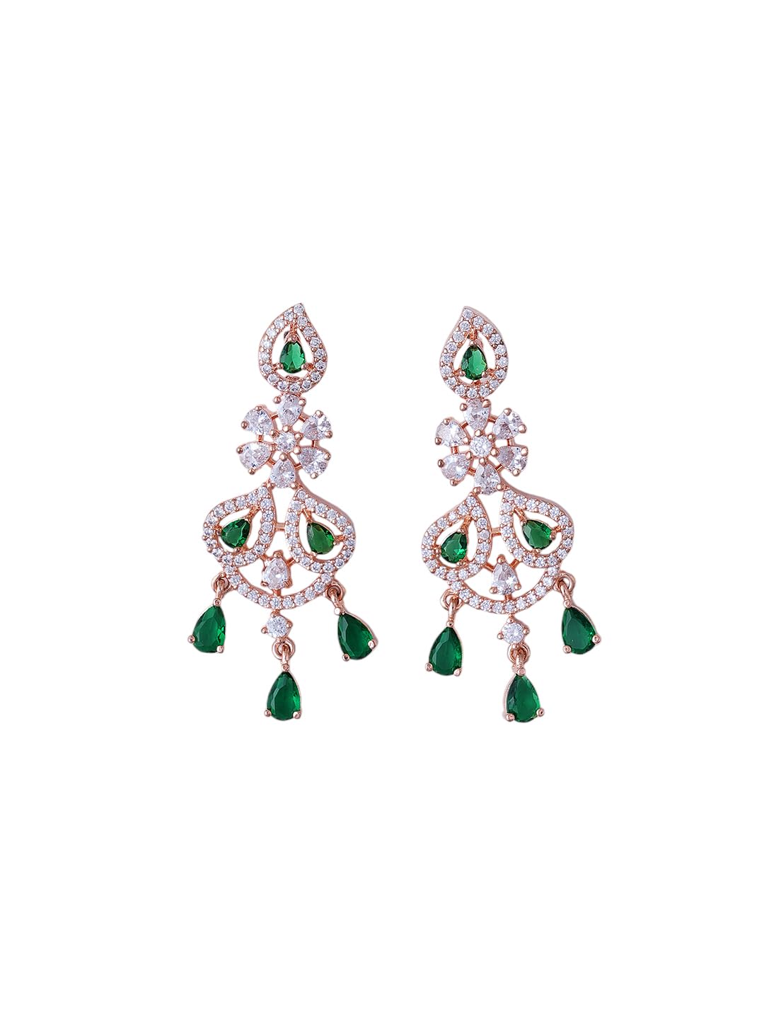 KAYRAH Women Green Brass Material Crafted CZ Stone Studed Necklace with Earrings with Matching Earrings with Matching Earrings