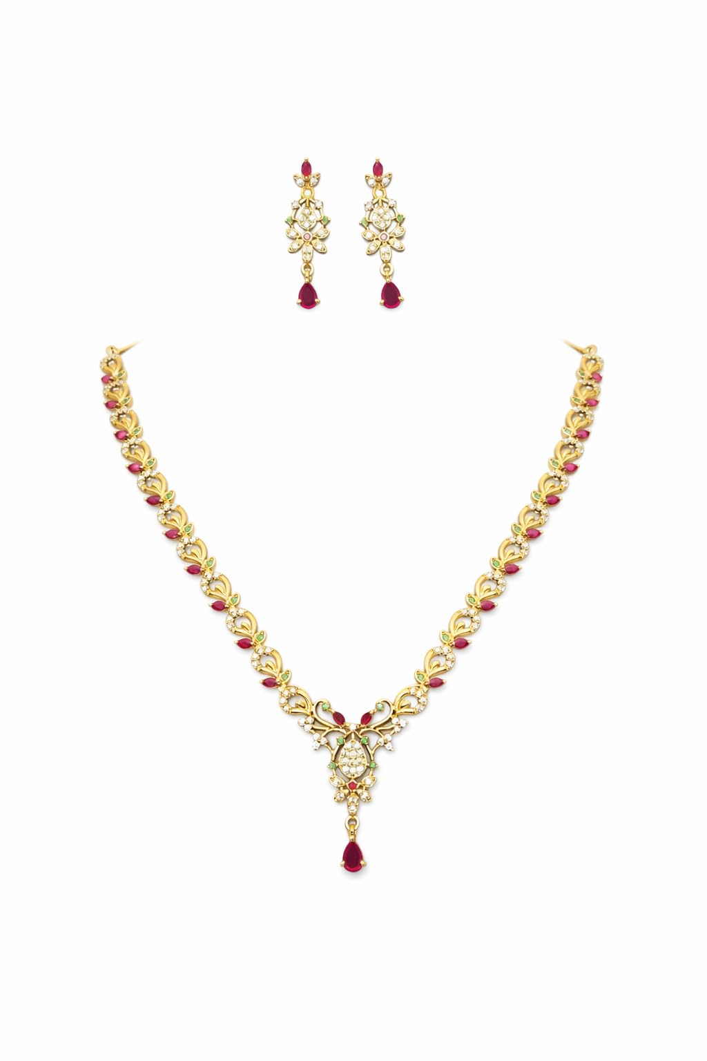 KAYRAH Brass CZ Stone Necklace Set with Earrings for Women & Girls with Matching Earrings with Matching Earrings