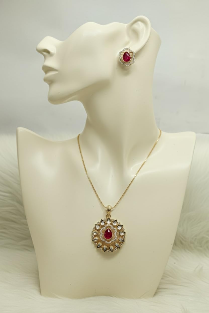 KAYRAH Brass CZ Stone Necklace Set with Earrings for Women & Girls with Matching Earrings with Matching Earrings