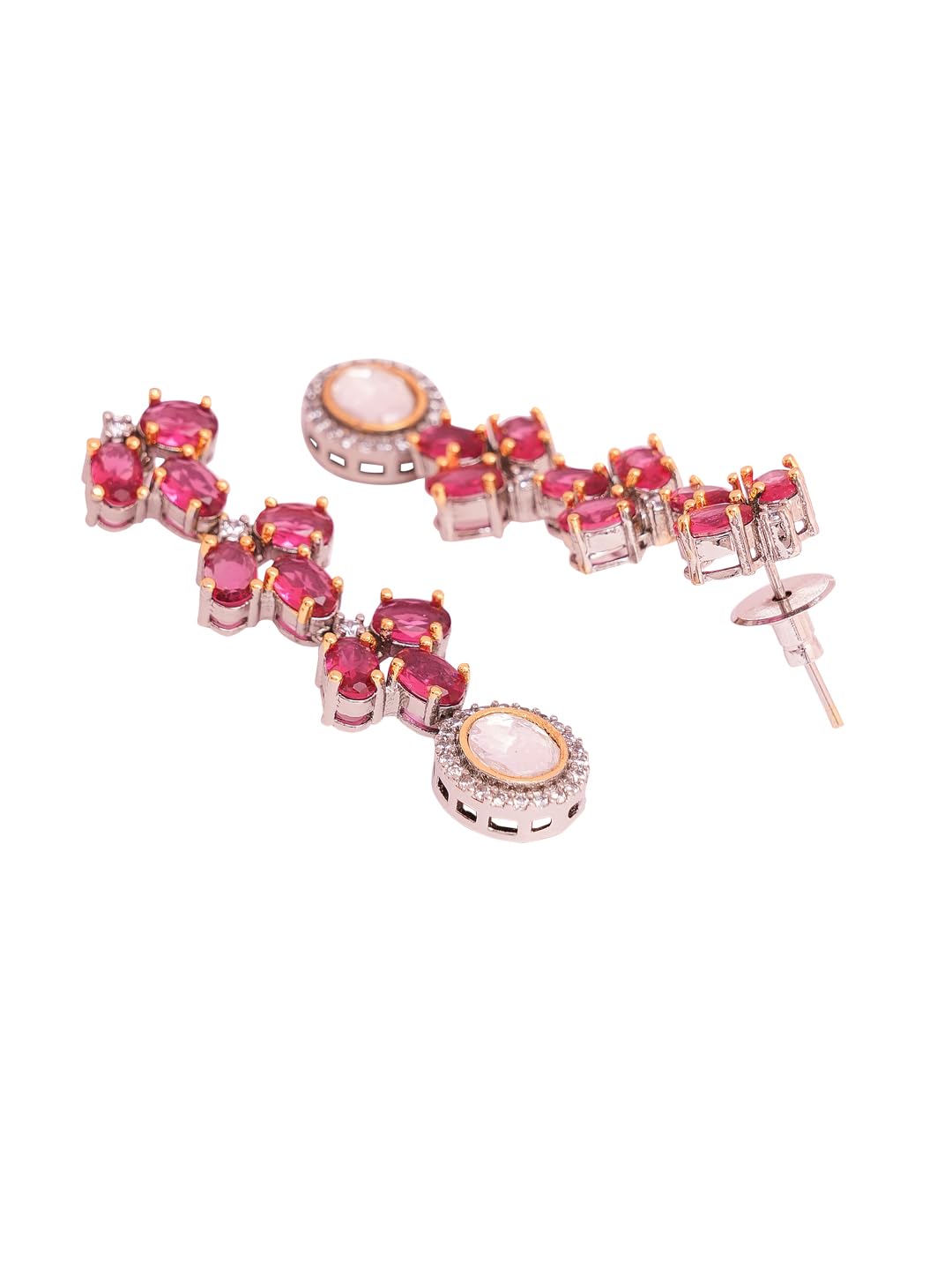 KAYRAH Silver Plated Pink Stone Necklace Set for Women Stylish with Matching Earrings with Matching Earrings