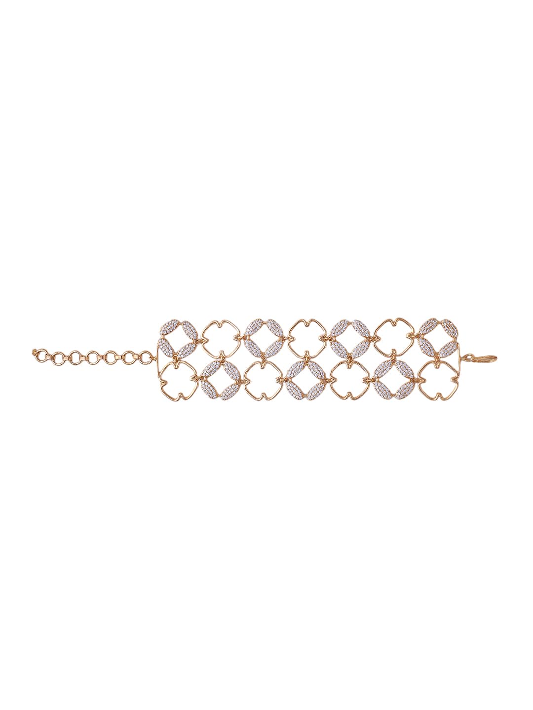 KAYRAH Gold Plated Clover Crystal Bracelet for Women Stylish Fashion Jewellery