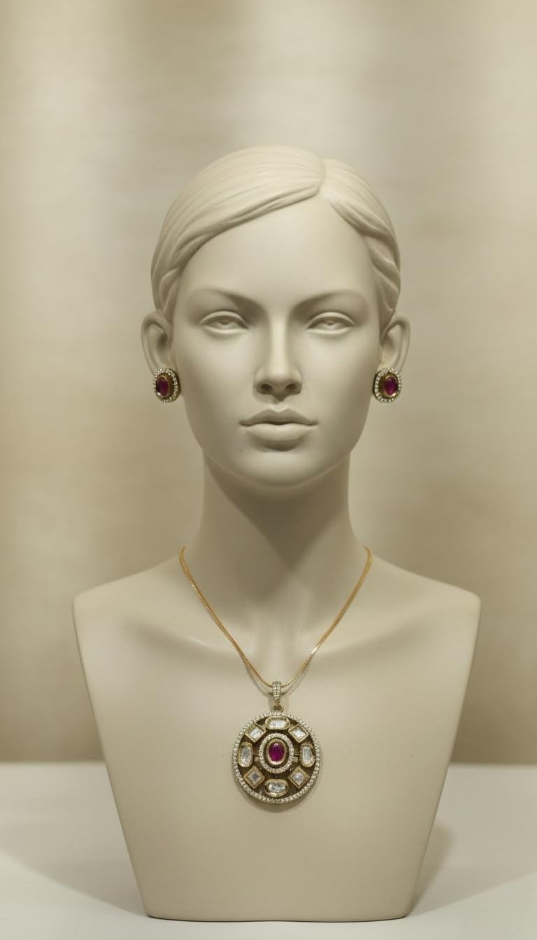 KAYRAH Women Green Brass Material Crafted Kundan Stone Studed Necklace with Earrings with Matching Earrings with Matching Earrings