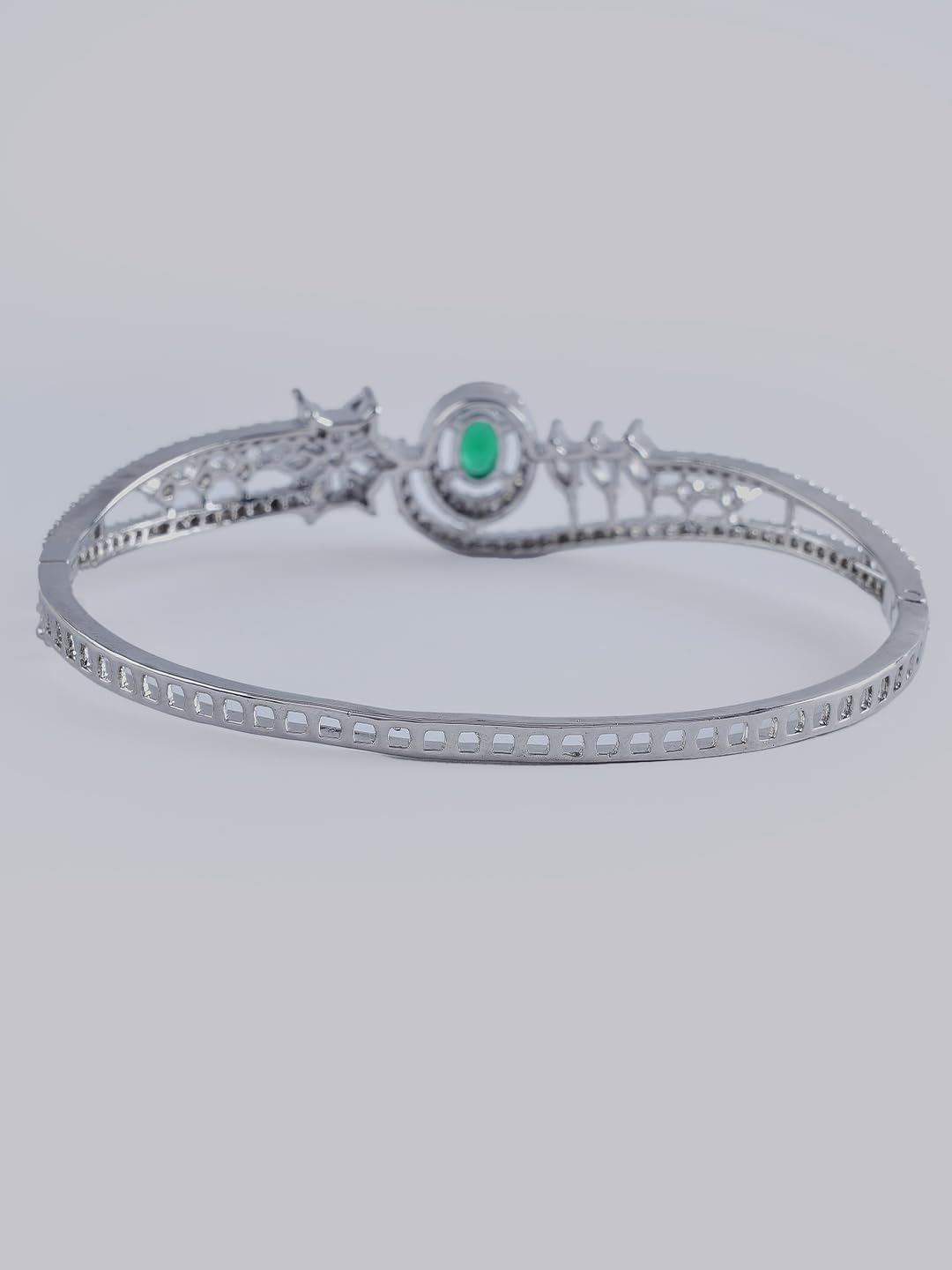 KAYRAH Silver Toned Green Stone Floral Crystal Bracelet for Women