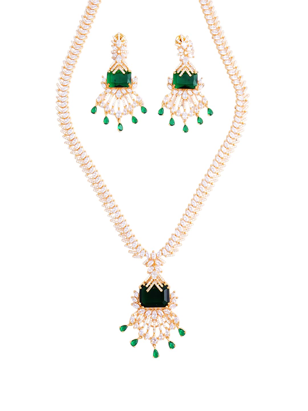 KAYRAH Gold Plated Green Stone Bridal Necklace Set for Women with Matching Earrings with Matching Earrings
