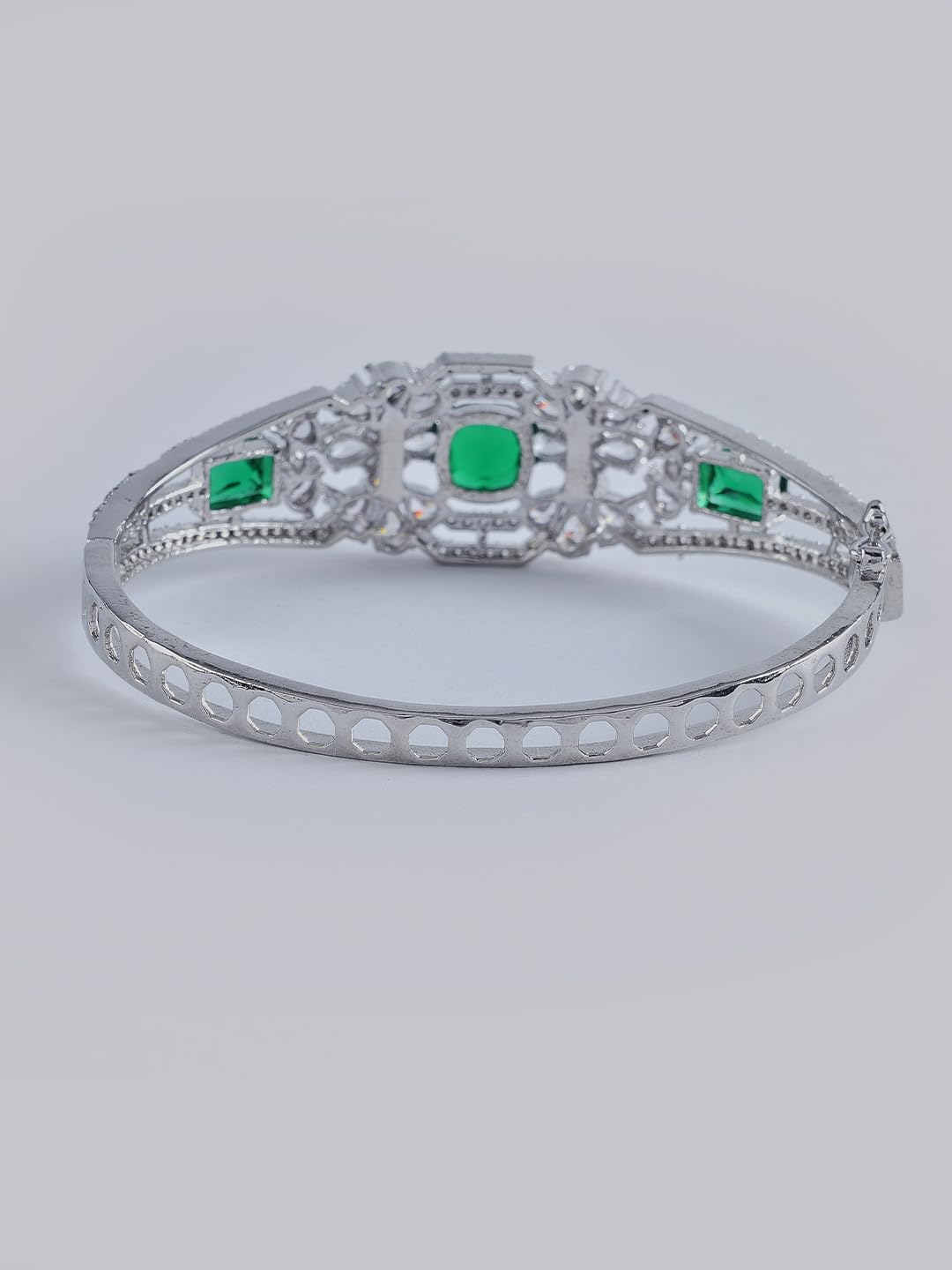 KAYRAH Silver Toned Green Stone Crystal Statement Bracelet for Women