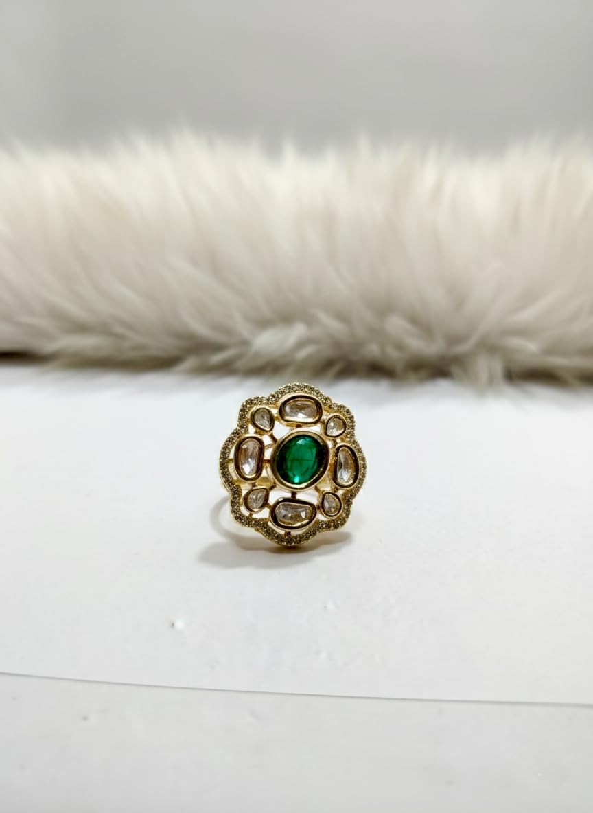 KAYRAH Brass Material Topaz Stone Stud Ring for Women and Girls for Every Occasion (Green Pota )