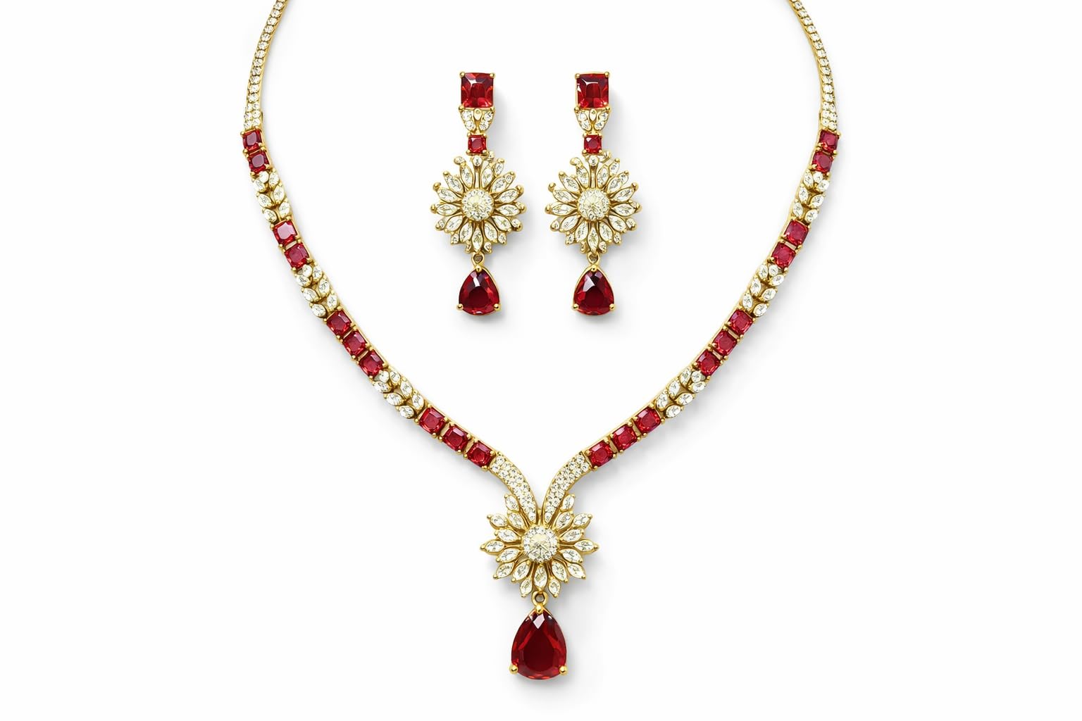 KAYRAH Gold Plated American Diamond Necklace Set with Green Stone Pendant and Earrings Wedding Jewellery for Women & Girls with Matching Earrings with Matching Earrings