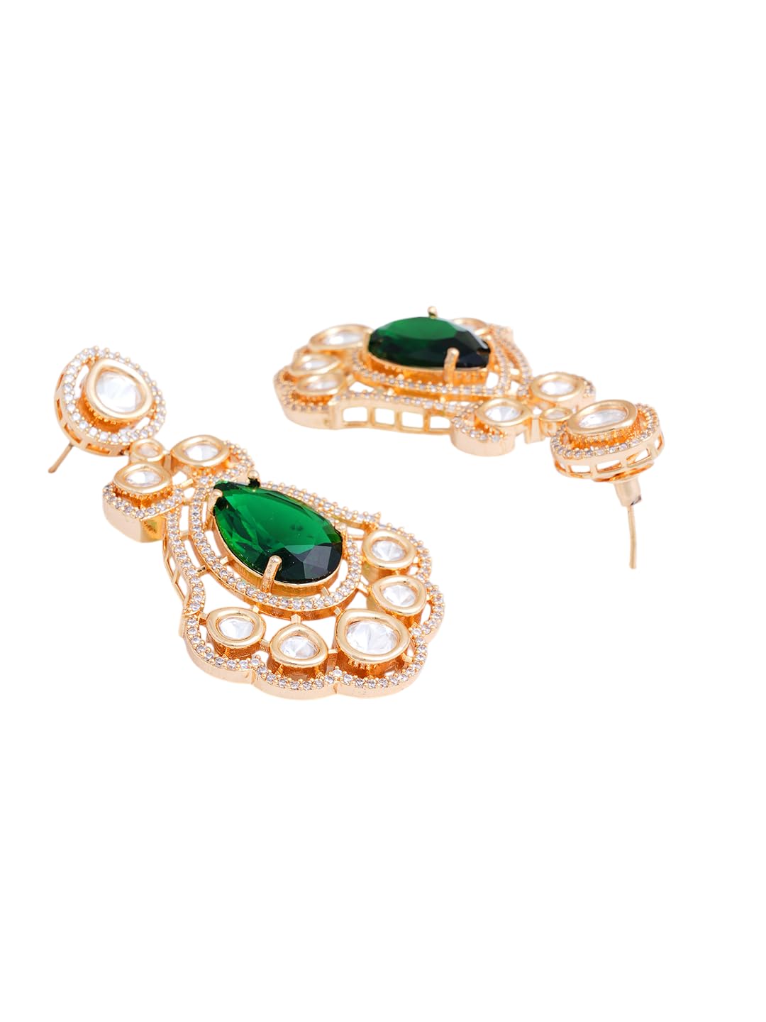 KAYRAH Rose Gold Plated Green Stone Pendant Necklace Set for Women Stylish with Matching Earrings with Matching Earrings