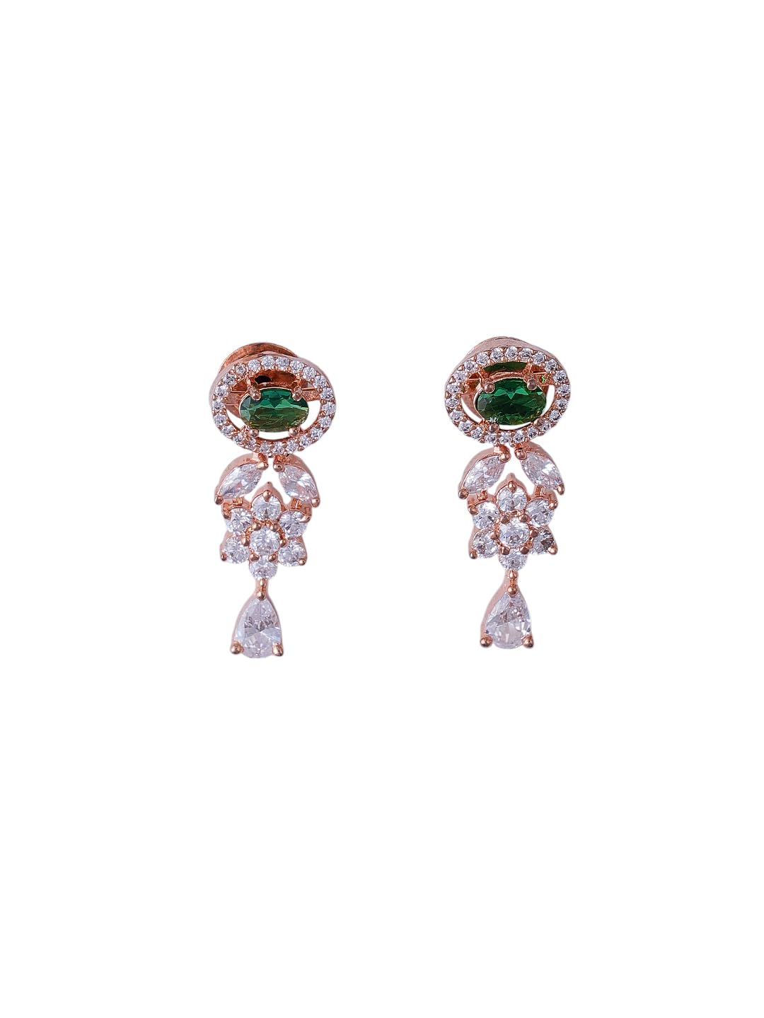 KAYRAH Women Green Brass Material Crafted CZ Stone Studed Necklace with Earrings with Matching Earrings with Matching Earrings