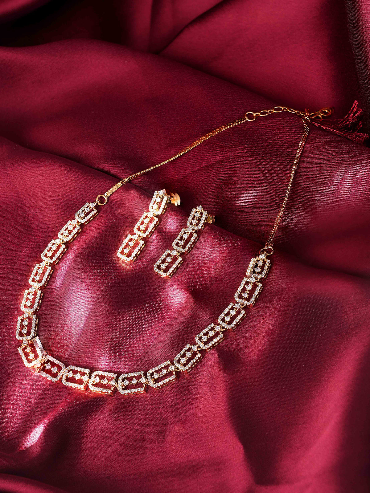 Kayrah Rose Gold Crystal Link Necklace & Earrings Set for Women