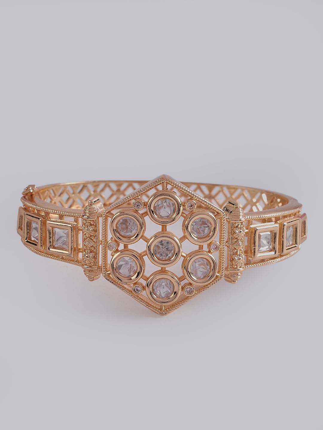 KAYRAH Gold Plated Stone Studded Cuff Bracelet for Women Elegant Fashion Jewellery