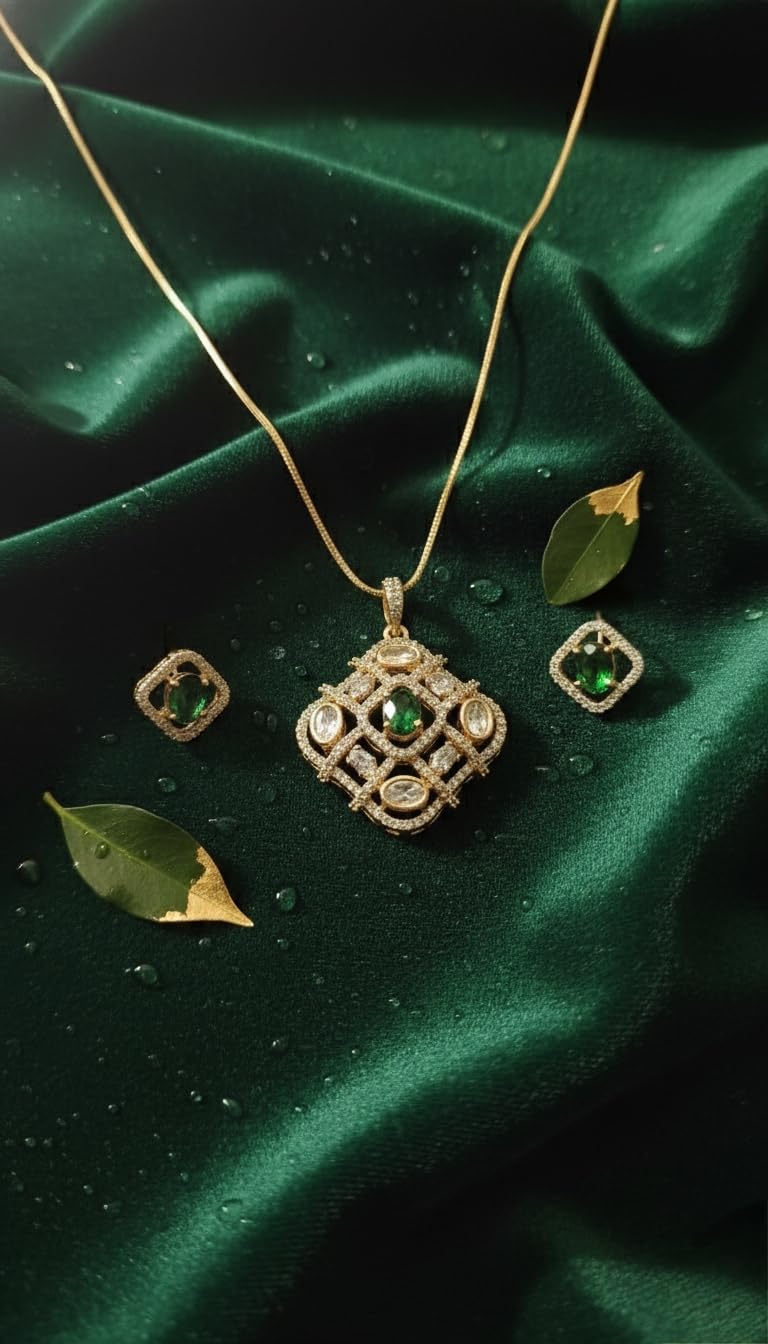 KAYRAH Gold Plated Pink Stone Pendant Necklace Set for Women, American Diamond Fashion Jewellery, with Matching Stud Earrings with Matching Earrings with Matching Earrings