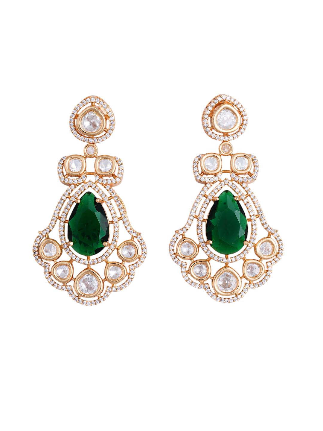 KAYRAH Rose Gold Plated Green Stone Pendant Necklace Set for Women Stylish with Matching Earrings with Matching Earrings