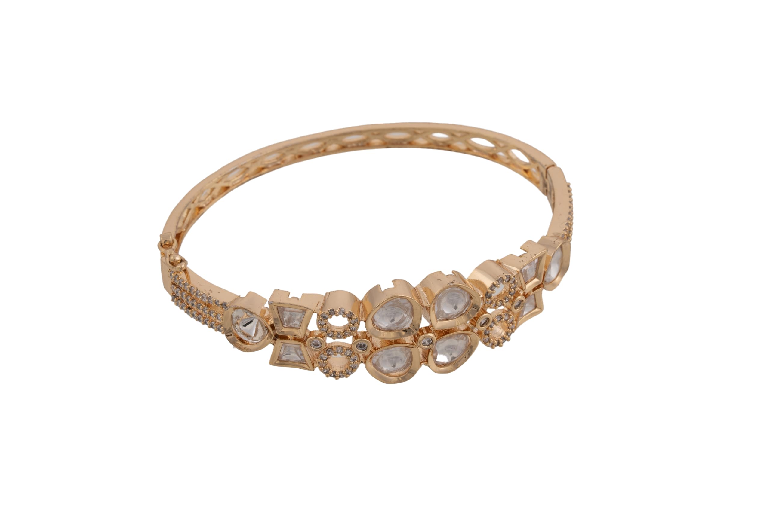 KAYRAH Gold Plated Floral Crystal Cuff Bracelet for Women Elegant Fashion Jewellery