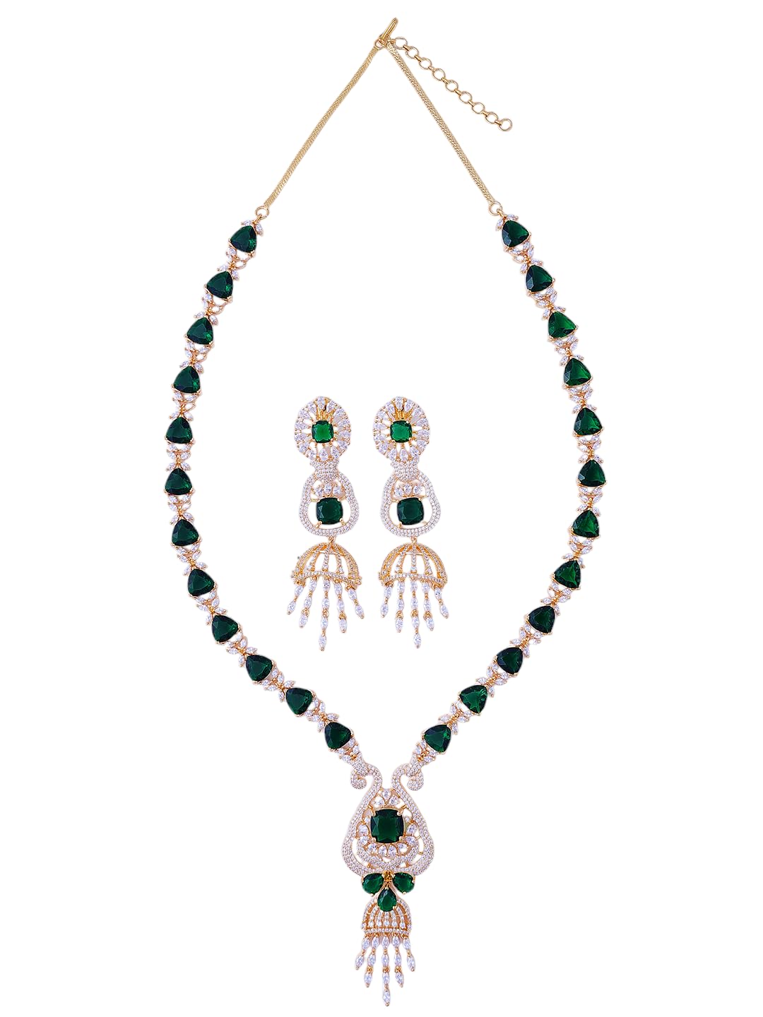 KAYRAH Gold Plated Green Stone Necklace Set for Women with Matching Earrings with Matching Earrings