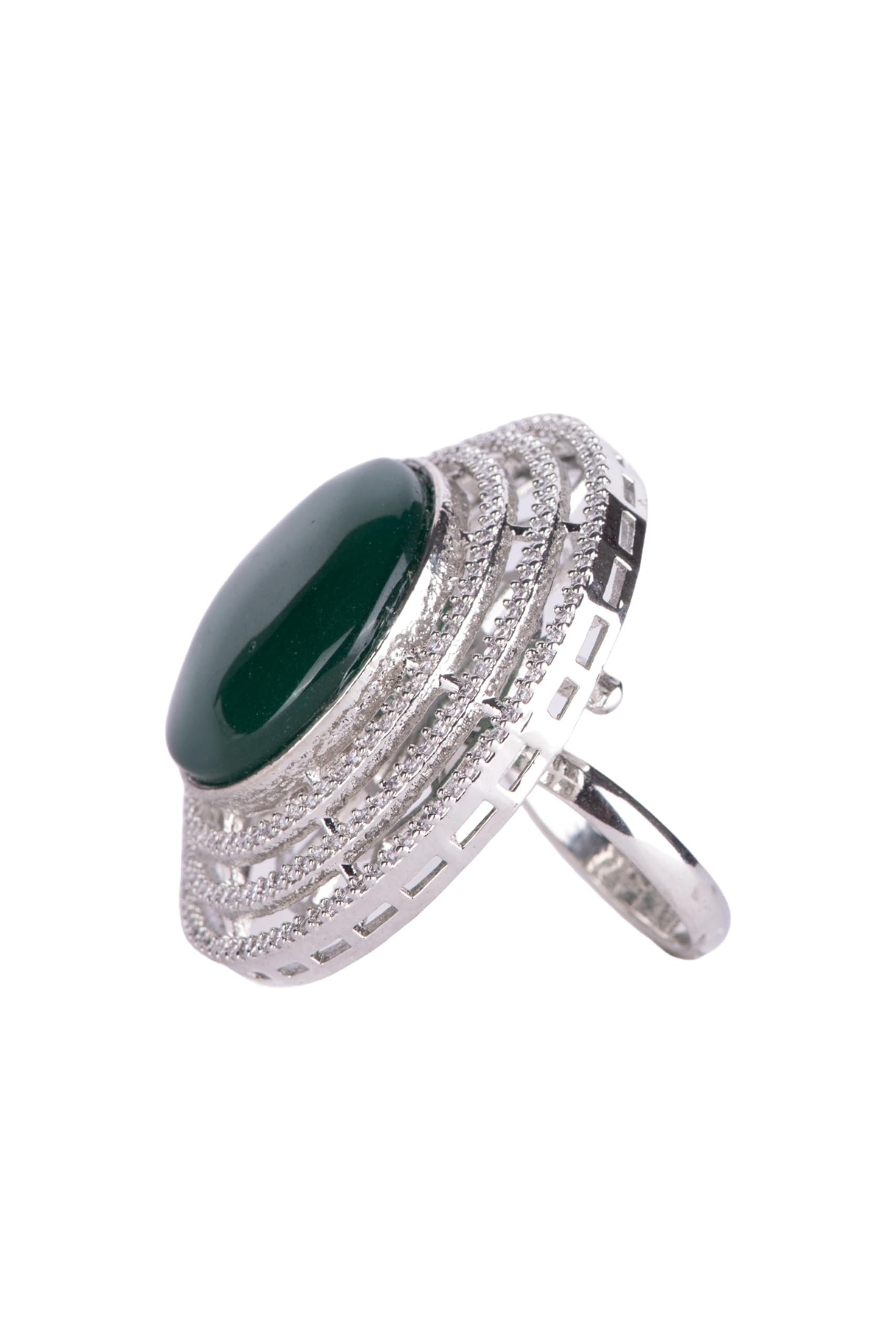 KAYRAH Brass Material CZ Stone Stud Ring for Women and Girls for Every Occassion (Green Pota)