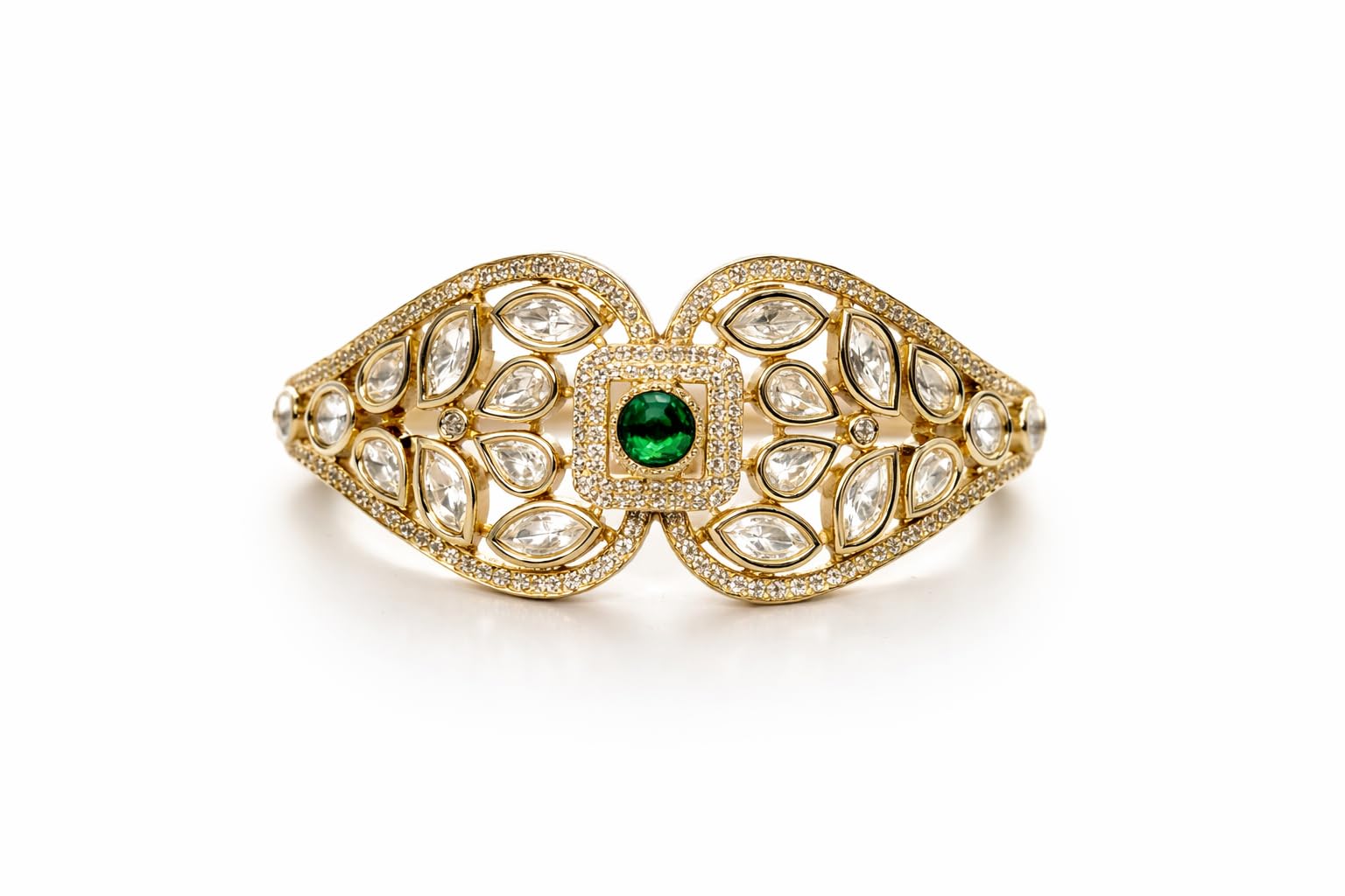 KAYRAH Gold Plated Green Stone Leaf Design Bracelet for Women